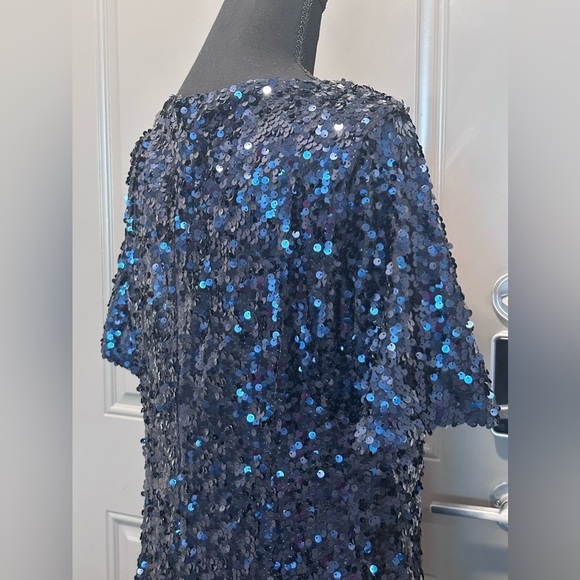 Calvin Klein Women's Dress Blue Sequin Short Sleeve V-Neck Gown - Picture 11 of 15